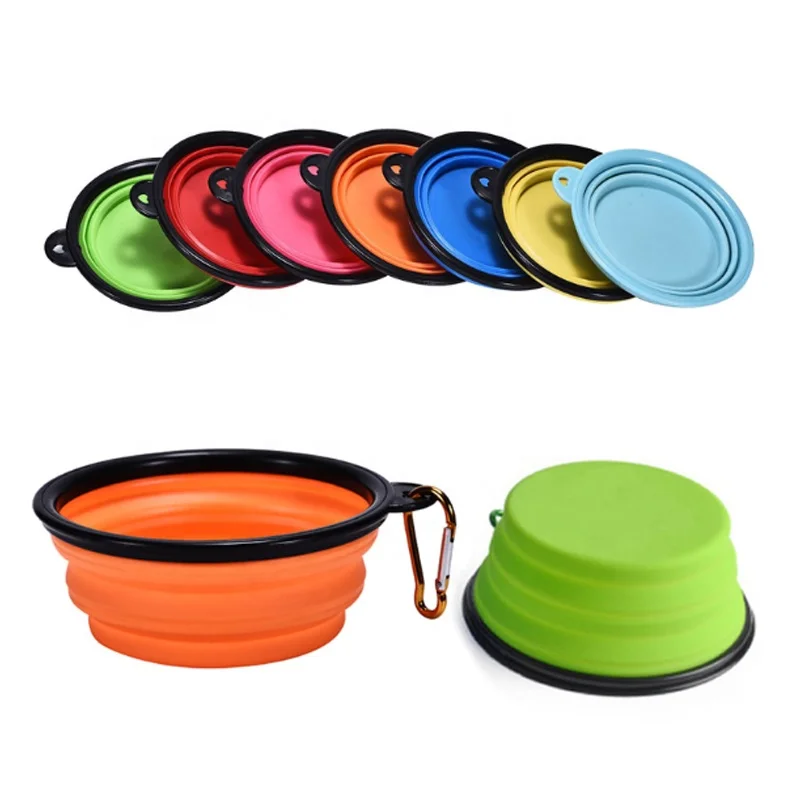 

Wholesale in stock Custom Foldable Silicone Pet Water bowl Collapsible Portable Dog Bowl, In stock or customized