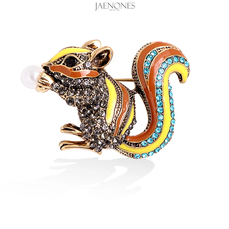 

JAENONES Wholesale Fashion Enamel Designer Inspired Vintage Rhinestone Cute Squirrel Brooches Animal Brooch