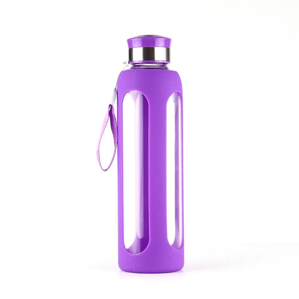 

Wholesale sports high borosilicate clear glass bottle water 550ml/20oz with silicone sleeve, Can be customized