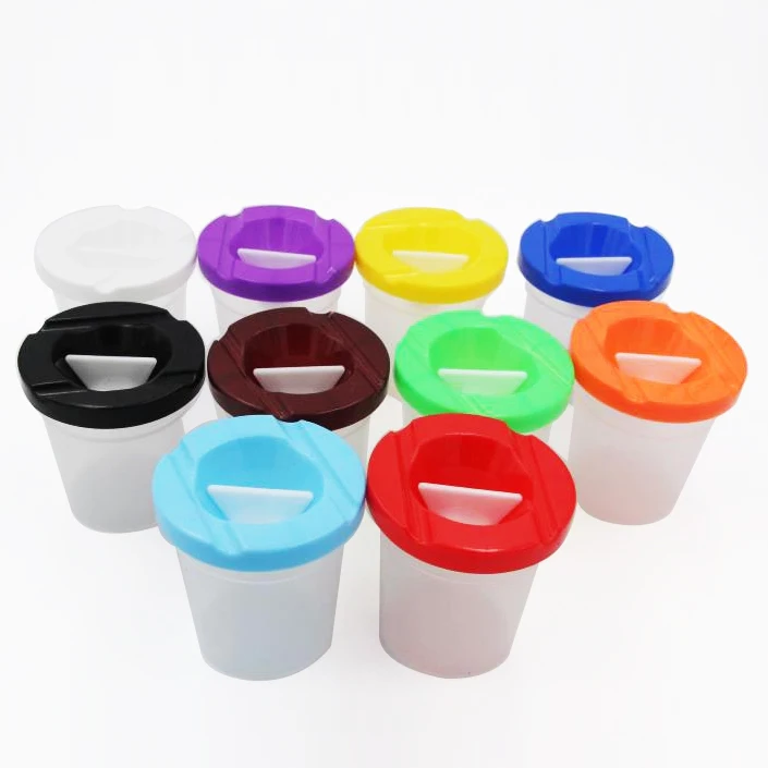 Set of 10 Spill Proof Paint Cups and Paint Brushes Kit for Kids Painting - Main Image