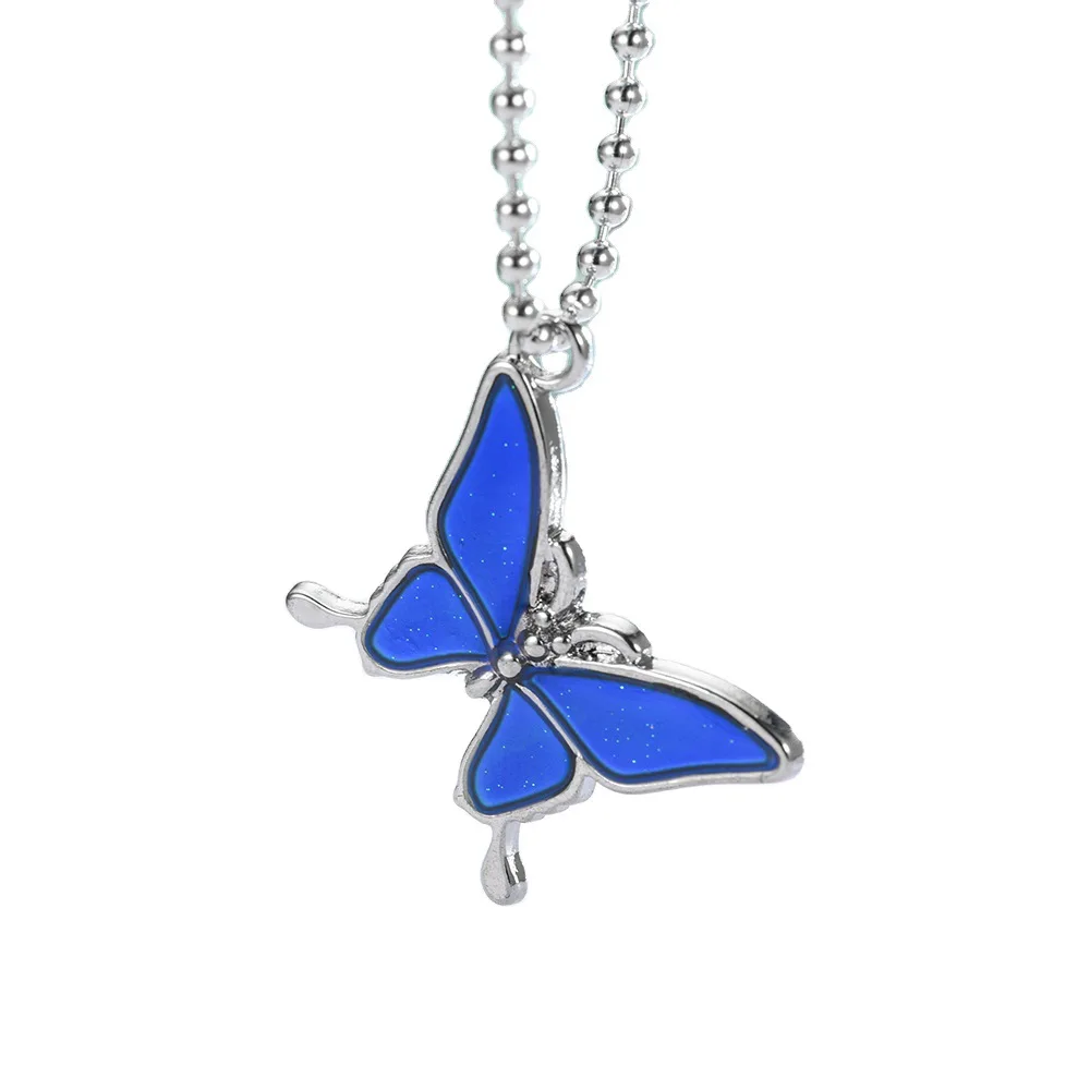 

Wholesale popular Glitter Butterfly Mood Necklace Young Girls Mood Changing Necklace