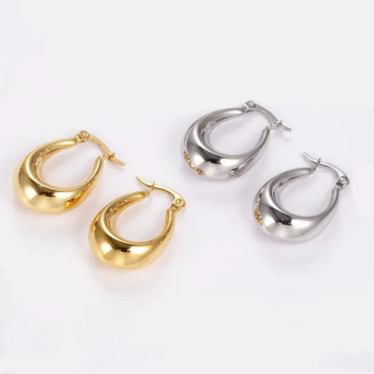 

Ins Fashion Design Stainless Steel Gold Silver U Shape Earring High Polishes Hollow U Hoop Earring For Girls