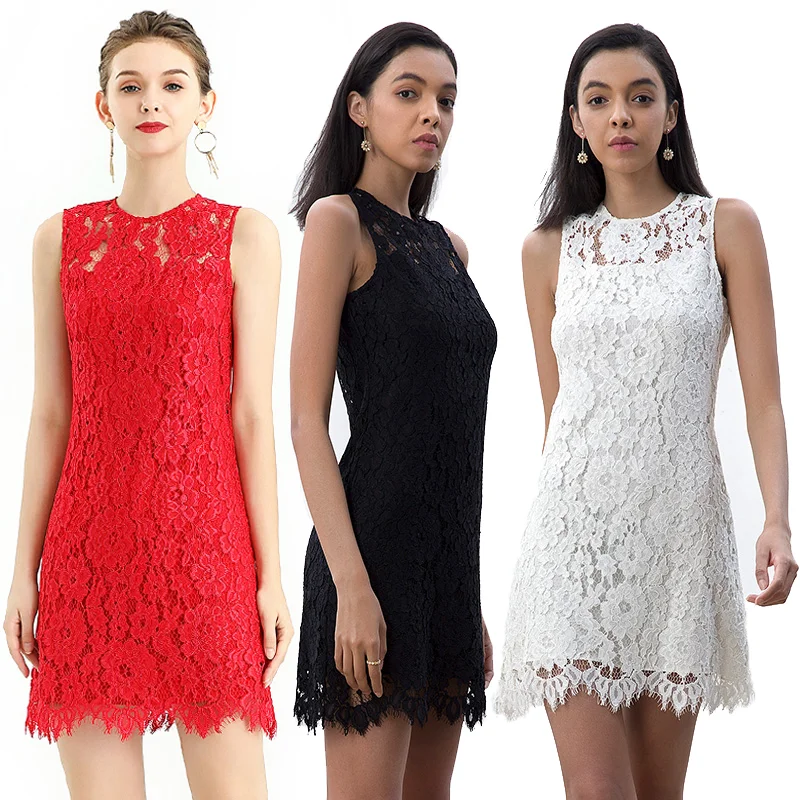 

D097 Women evening dresses 2021 Solid color career lace embroidery tassel Irregular mini prom party casual dresses for womens, White black red