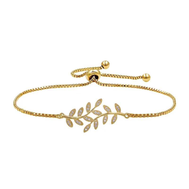 

Hesiod Real Gold Plated Leaf Shaped Inlay Crystal Micro Pave Zircon Bracelet