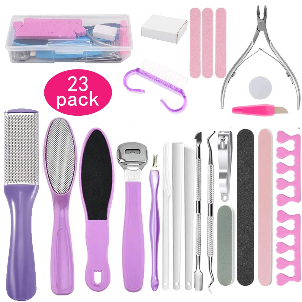 

23pcs/set Pink stainless Steel Foot Care Kit foot file Callus Remover Professional Pedicure Tools Set Foot Rasp