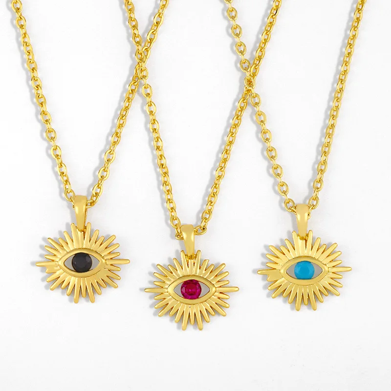 

Wholesale Trendy Jewelry 18k Gold Link Chain Crystal Evil Eyes Necklace Cubic Zirconia Reek Eye Necklace Turkish For Women