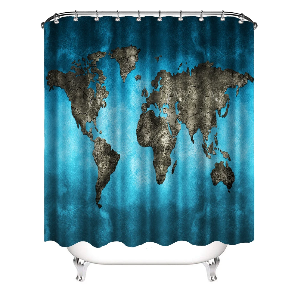 

Fabric Blue Map Shower Curtain, Shower Curtains For Bathroom 3d Shower Curtian