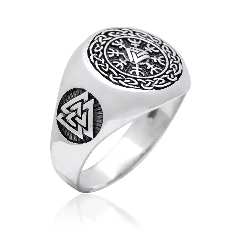 

Boutique Stainless Steel Northern Europe Viking Totem Ring Jewelry Men Fashion Vintage Personality Punk Hand Jewelry Accessories