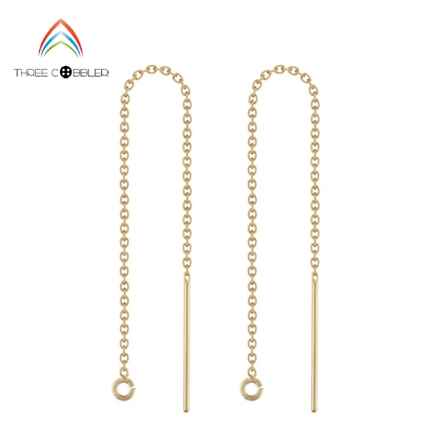 

14K Yellow Gold Filled Wholesale BULK DIY Jewelry Findings Cable Chain Ear Threader Wire With Open Ring Earring Components, Golden