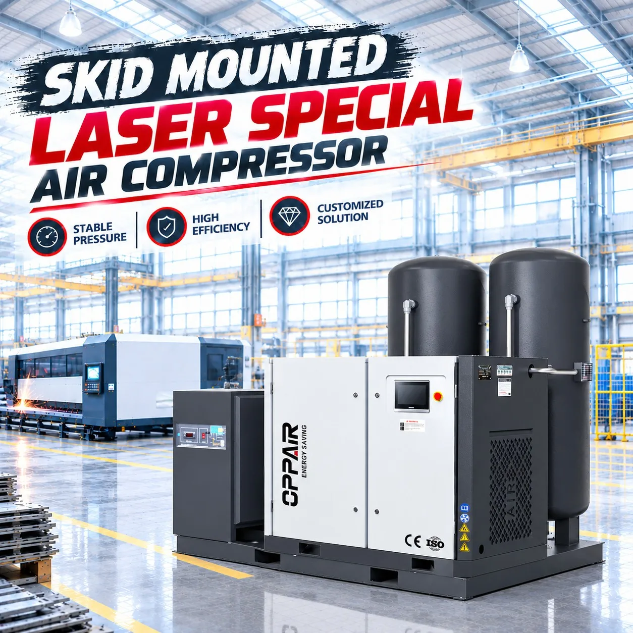 OPPAIR Skid Mounted Laser Special Air Compressor - Stable Pressure, High Efficiency, Customized Solution