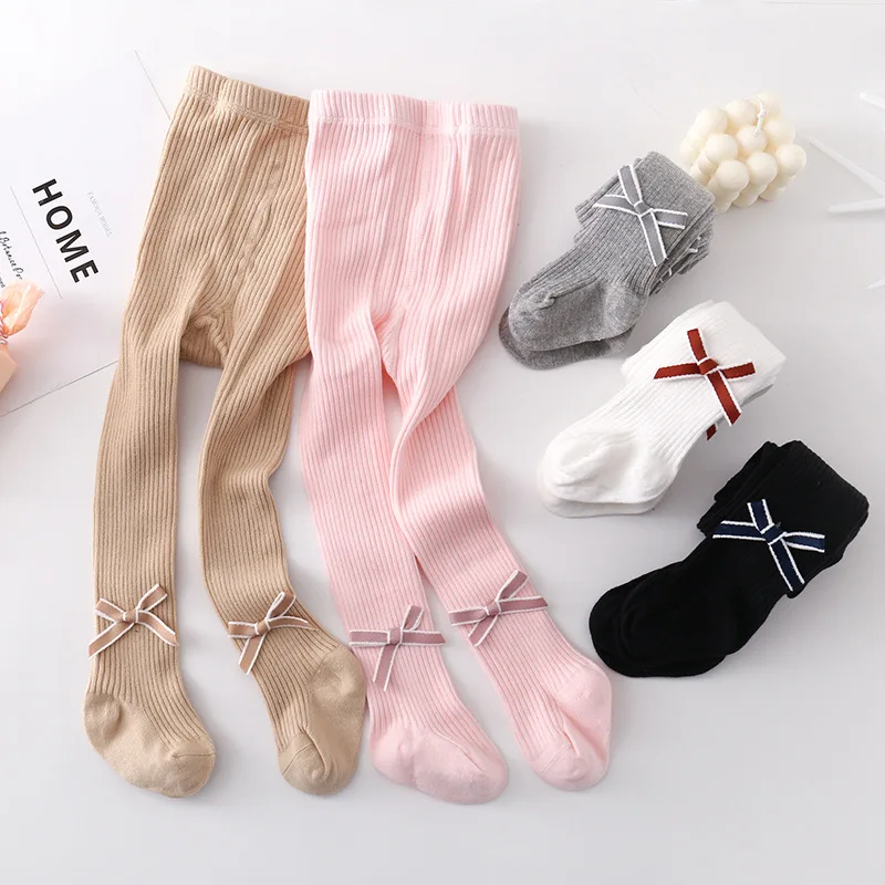 

Autumn Knitted Cotton Leggings Baby Toddler Warm Stockings Tights Kids Pantyhose With Bowknot