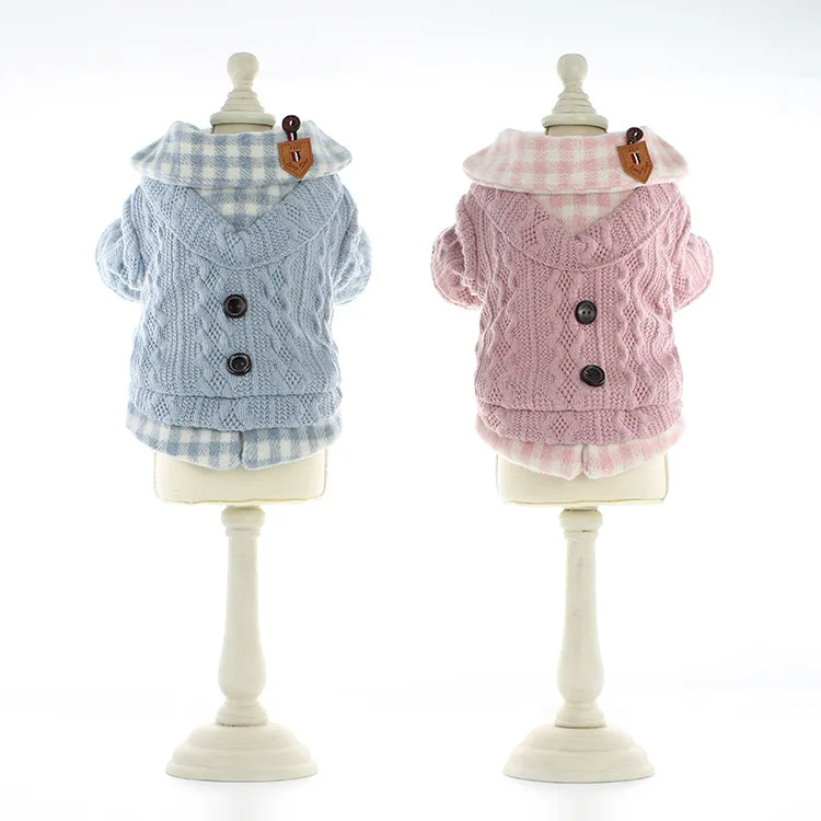 

New Arrival British Style Winter Thickened Wool Dog Sweater Plaid Dog Shirt Stitch Dog Clothes, 2 colors