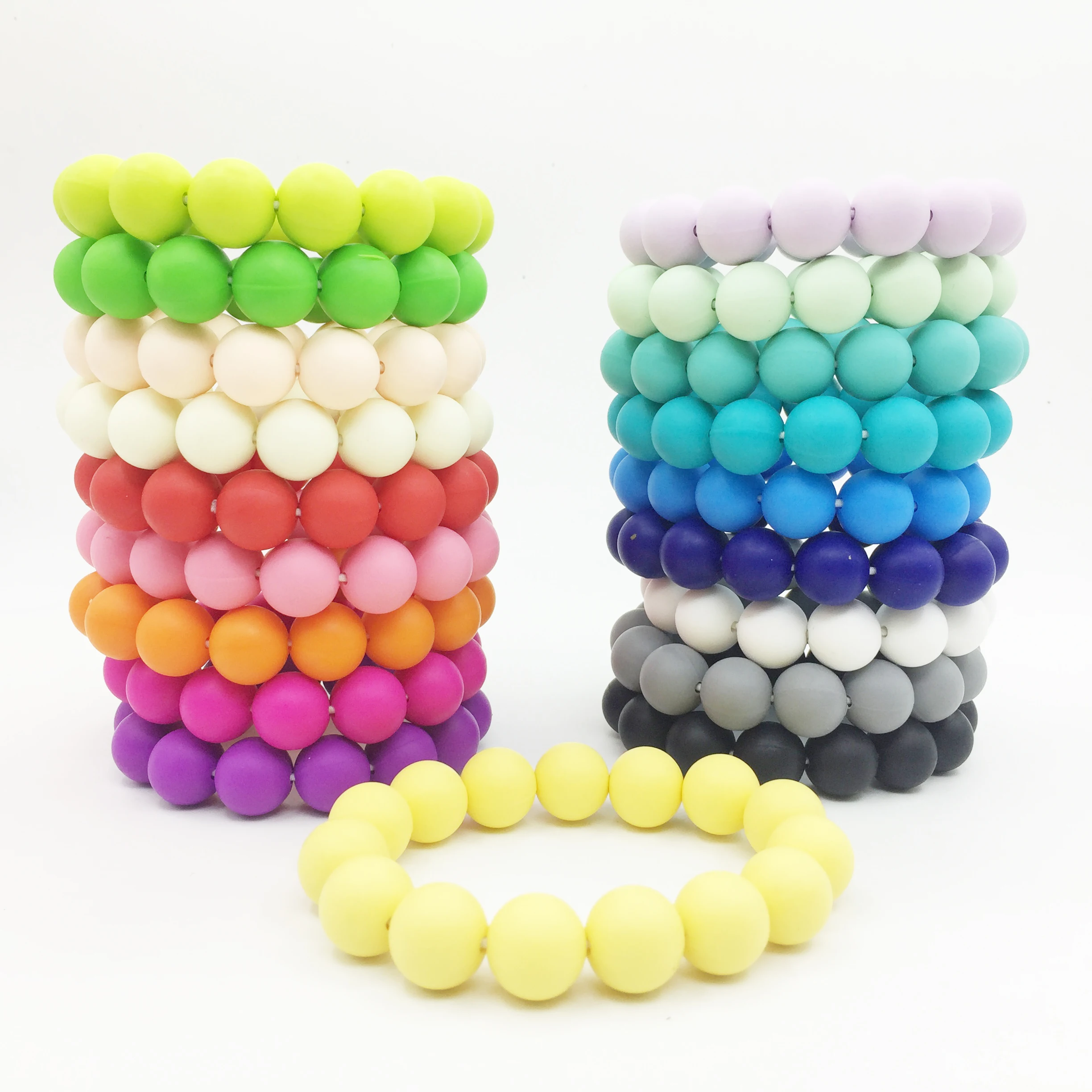 

Hot Sale New Products Baby Chew Silicone Teething Bracelet Food Grade Bead Jewelry Bracelet Teether, Many colors