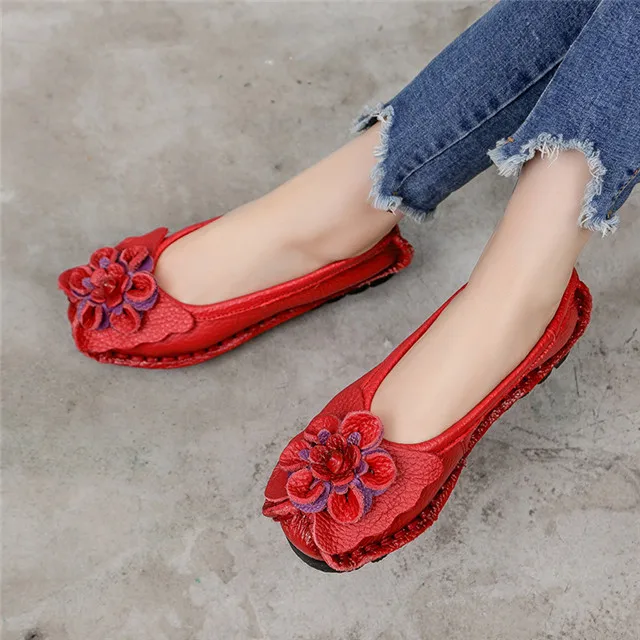 

New Fashion Rubber Low Heel Women Leather Loafer Flat Shoes