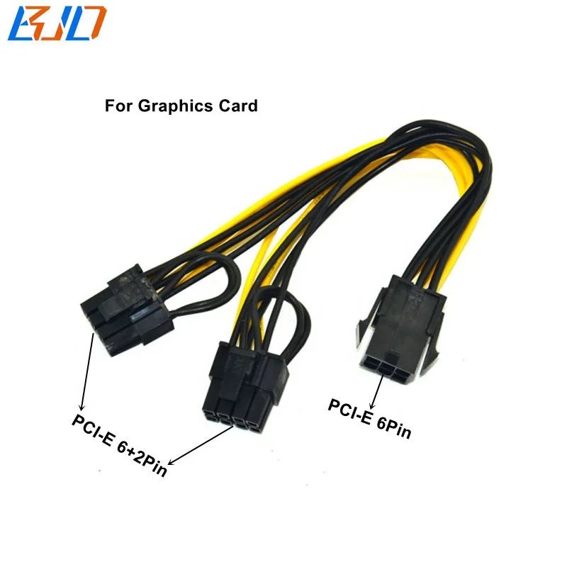 

PCIe 6pin female to dual PCI-E 8pin (6+2)pin male Graphics Card Splitter Power Supply Cable 18awg 20cm