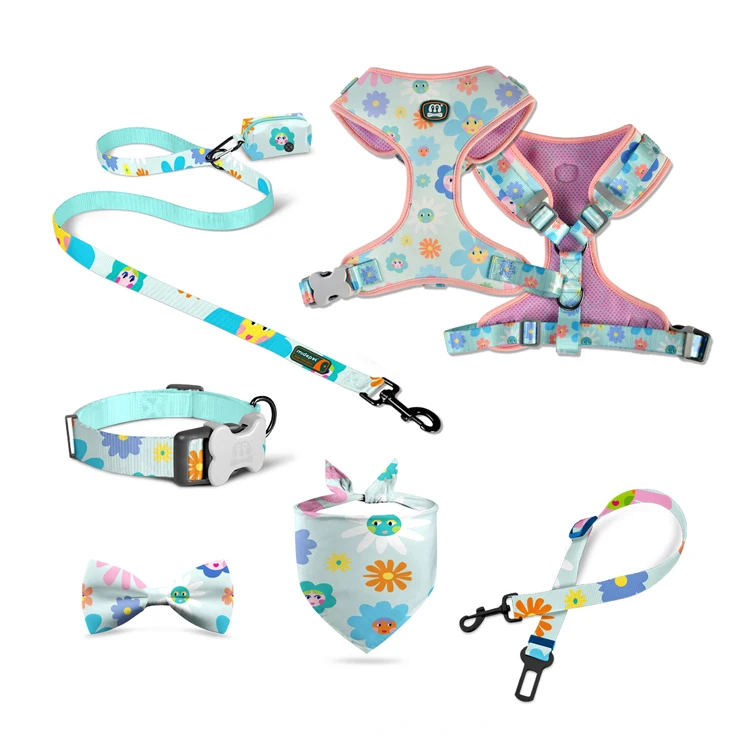 

MIDEPET Personalized High Quality Dog Harness Set Adjustable Dog Accessories Collar And Lead Custom Pattern Bandana Pet Supplies, Multi color,customized