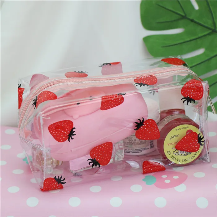 

Peach Fruit Animal Cartoon Waterproof Cosmetic Case Tranprent Cute Girls Travel Summer Wash Women Makeup Bags Large Capacity Bag, As photo