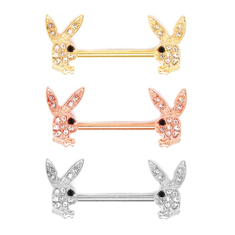 

Topbill OEM rabbit nipple ring diamond cute bunny nipple barbell piercing jewelry for woman man, Silver