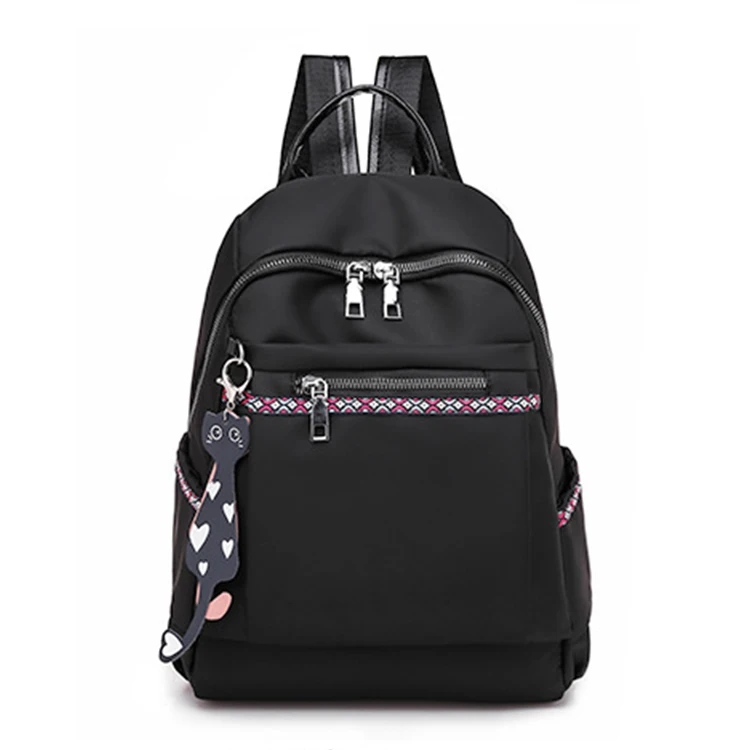 

BP038 Wholesale promotional waterproof fashion black college school bag nylon girls backpack for students