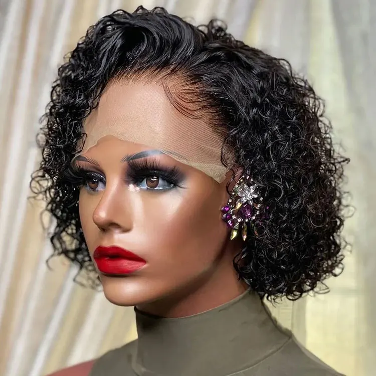 

Celebrity 13X4 Lace Front Wig Water Pixie Short Bob Pre Plucked Natural HairLine Vigin Indian Cuticle Aligned Hair 360 Lace Wigs, Natural color lace wig