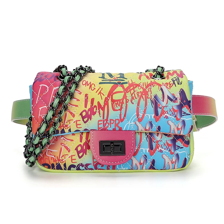 

2021fashion Graffiti pu leather bum bags women designer belt bag new fanny pack ladies waist bag
