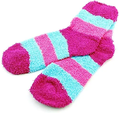 

XY-0148 Fluffy Socks Womens Striped Fuzzy Cozy Socks, Custom color