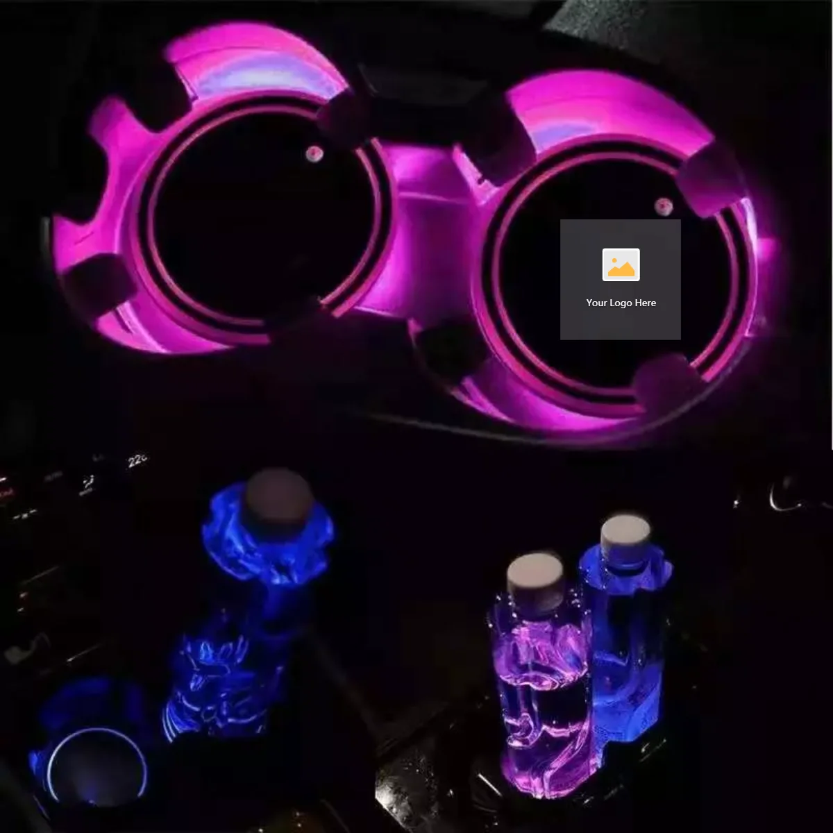 Luce atmosferica HOPQ Tappetini per Auto per portabicchieri di Cane luci LED RGB sottobicchiere per Bevande 