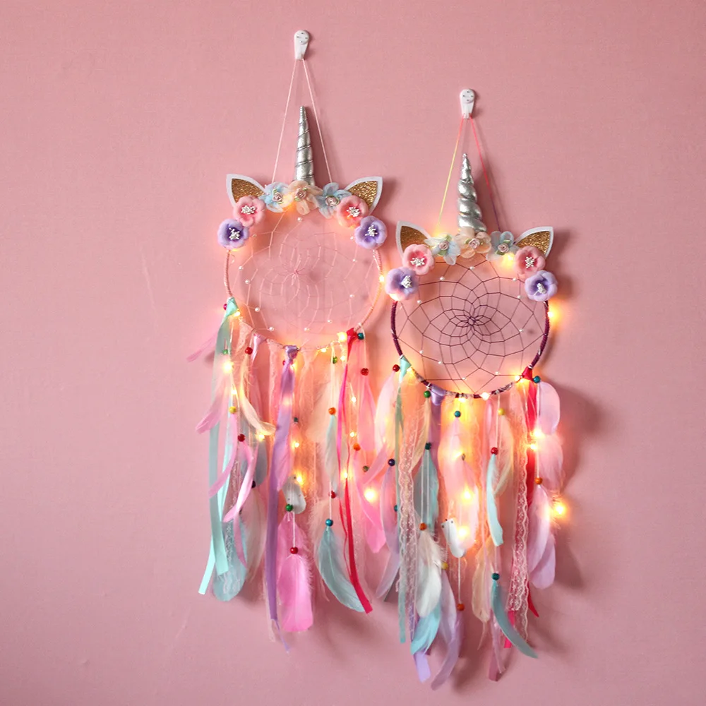 

Kids Room Unicorn Dream Catchers Feather Wall Decor Girls Bedroom Flower Dream Catcher Wall Hanging Decoration, Pink, purple