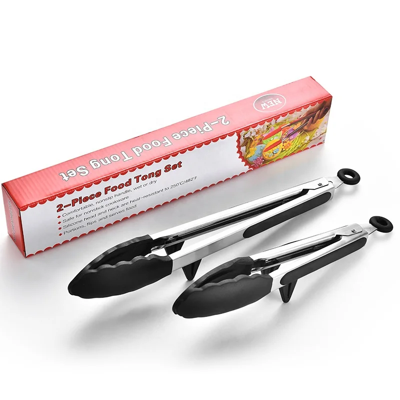 

9 inch 12 inch silicone food tongs set with support frame