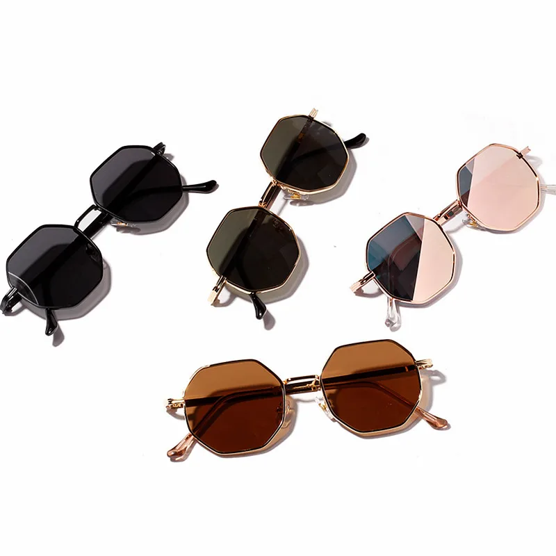 

2019 New Fashion Vintage Men Women Polygon Sunglasses Mirror Lens Glasses Metal Octagon Sunglasses