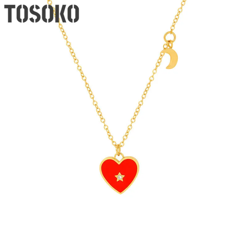 

Stainless Steel Jewelry Zircon Peach Heart Love Pendant Necklace Women's Sweet Sweater Chain BSP057