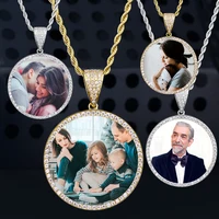 

KRKC Custom Round Gold Iced Out Pendants Hip Hop Necklace Custom Photo Locket Picture Pendant Photo Pendant with Picture