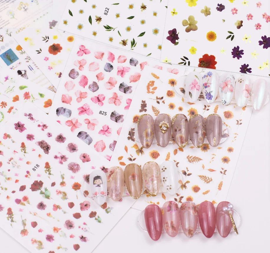 

2021 3D Flower Nail Sticker Retro Rose Brand Name Nails Sticker, Colorful