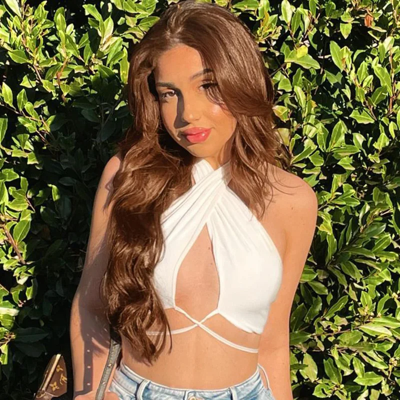 

2021 trendy H6331 - women fashion sleeveless solid backless strap crop top