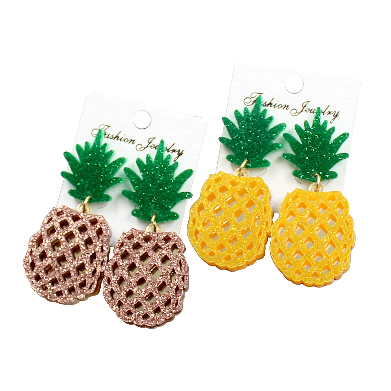 

HP044 -Acrylic Cute Pineapple Dangle Earring Green Glitter Gold Fruit Earrings Acrylic Earrings, Picture