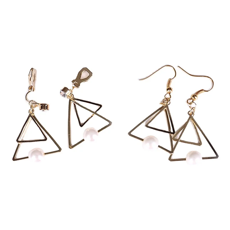 

Multi-layered, triangular, Pearl earrings