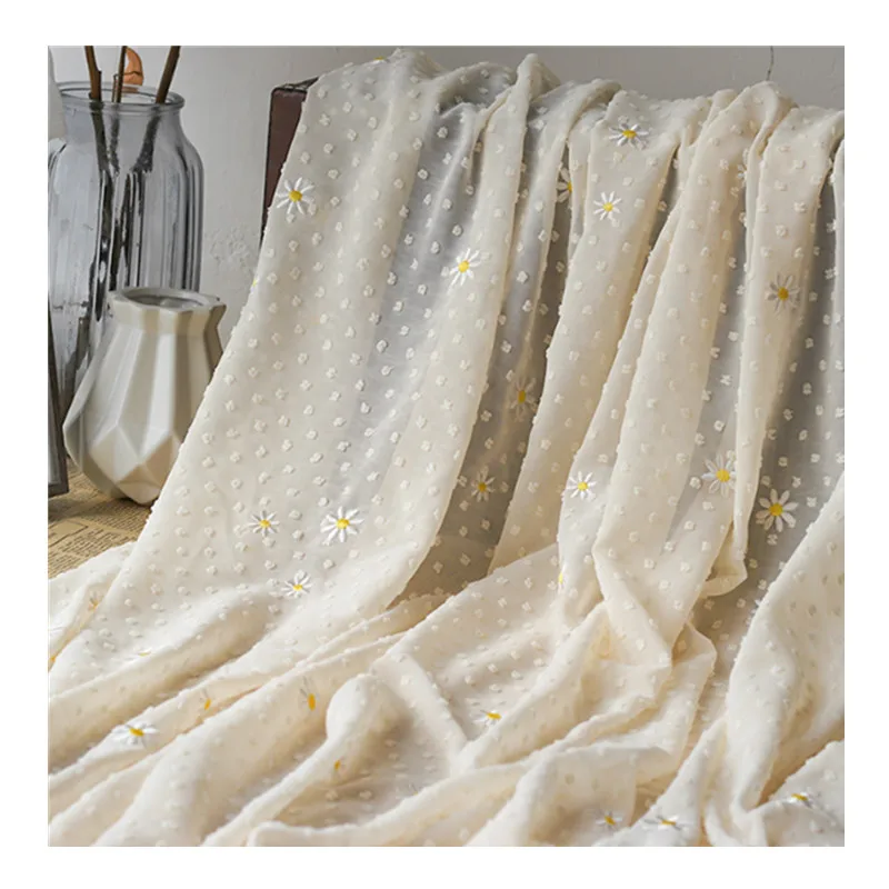 

100%Polyester Daisy Embroidery Jacquard Dot Chiffon Fabric for Skirt Dress Apparel Garment Fabric