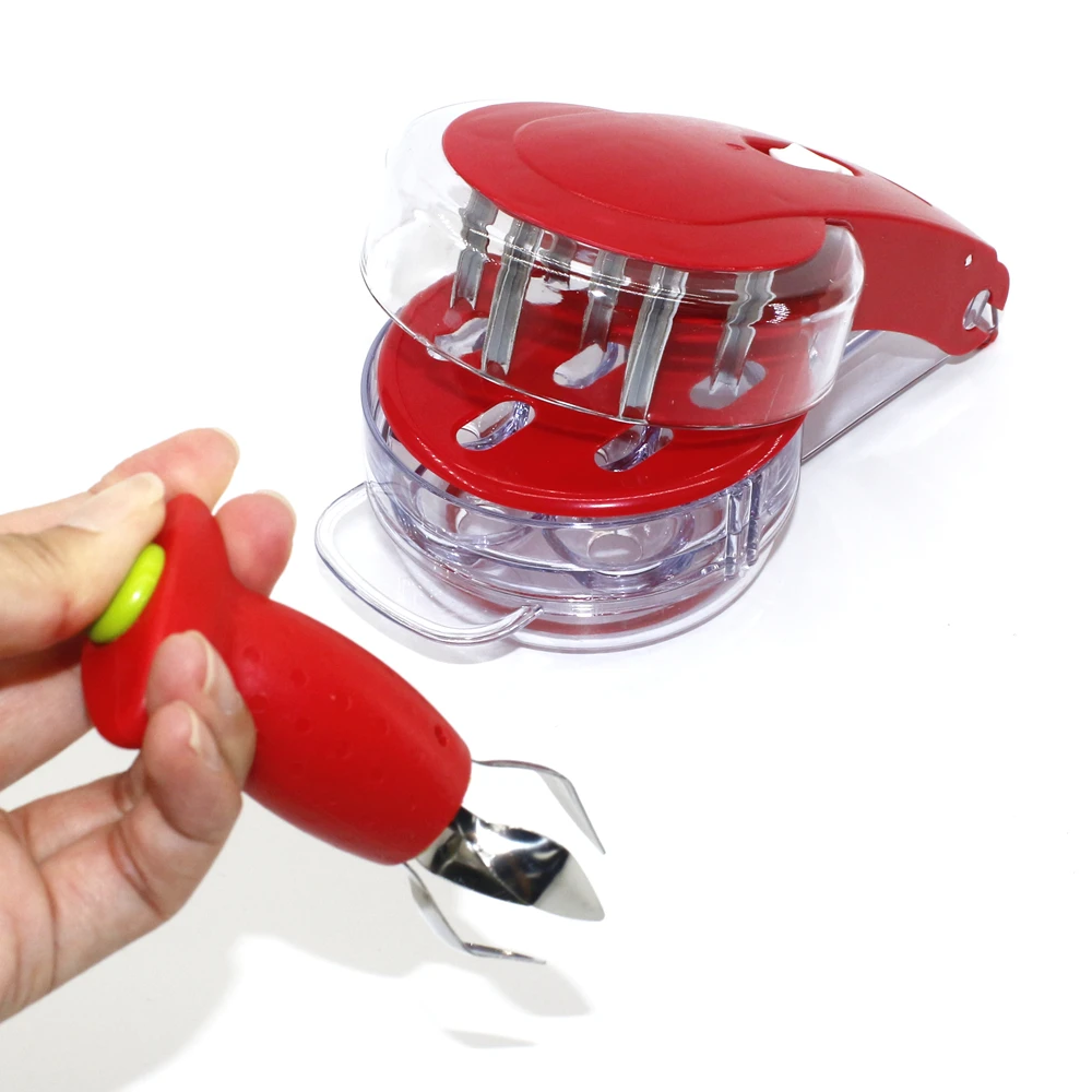 

Chrt Professional Multiple Strawberry remover And Cherry Pitter With Pit and Juice Container, Red