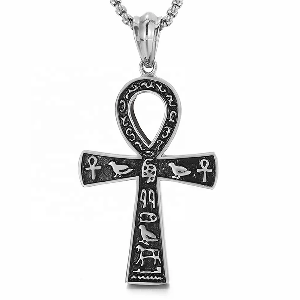 

MECYLIFE Ancient Letters African Life Symbol Ankh Pendant Stainless Steel Vintage Hiphop Ankh Cross Necklace, Gold,silver