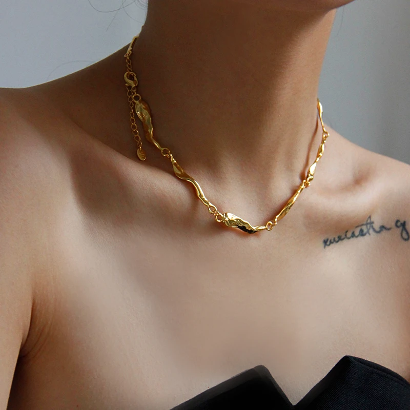 Lava Shape Linked Irregular Choker Necklace Twisted 18K Gold Plated Necklaces for Women Vintage Statement Hip Hop Jewelry 2021