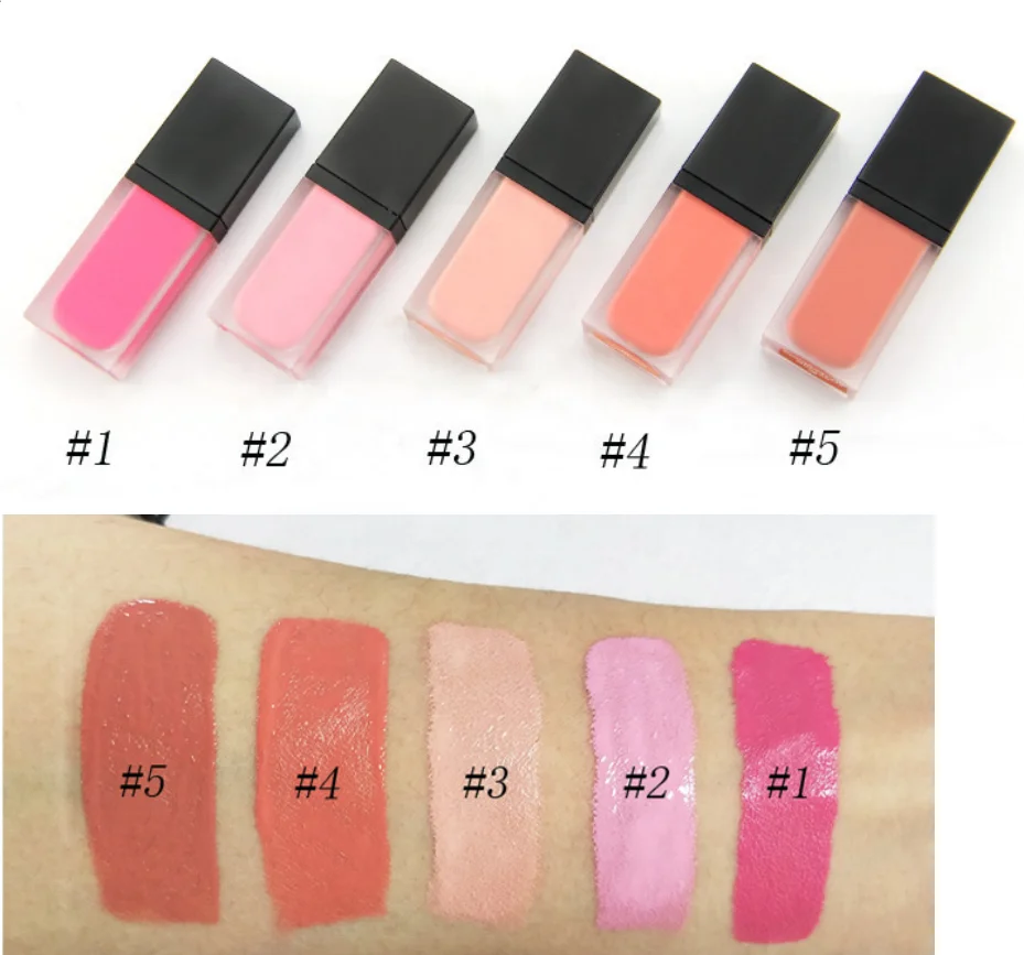 

Hot selling contenedor tubo de l quido maquillaje sin logo rubor liquido etiqueta privada, 5 colors