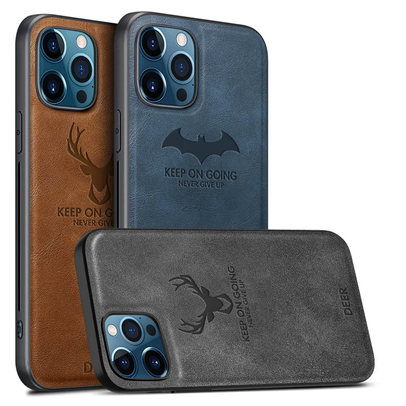 

Luxury 3D printing High Quality PU Leather Deer phone Case For iPhone 12 11 Pro Max Mini X XS XR 7 8 Plus Silicone Phone Cover, 5 colors