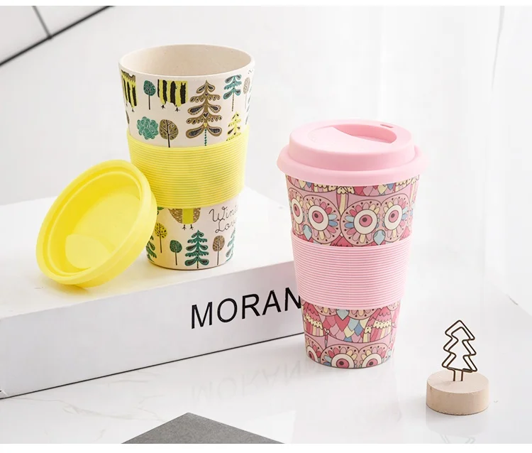 

New Design Reusable Biodegradable Custom Printed Bamboo Fiber Decal Printing Insulated Coffee Mug, Pantone color