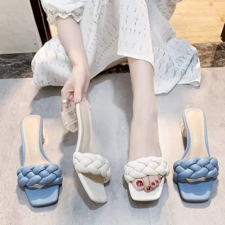 

2021 New Style Women's Shoes Ladies Slippers Women's Sandals Summer Wholesale Size  Weave Square Head Flip FlopsGirls Shoes, As shown