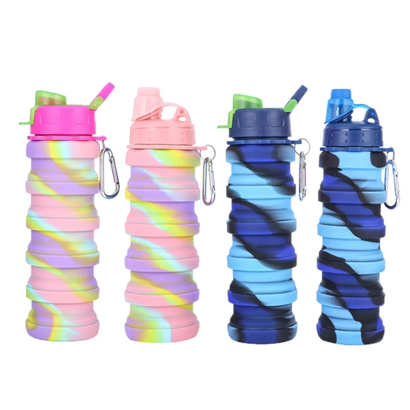 

Factory supplier wholesale High Quality Expandable Folding Collapsible Travel Sports Drinking Silicone Foldable Water Bottle, Based pantone color number