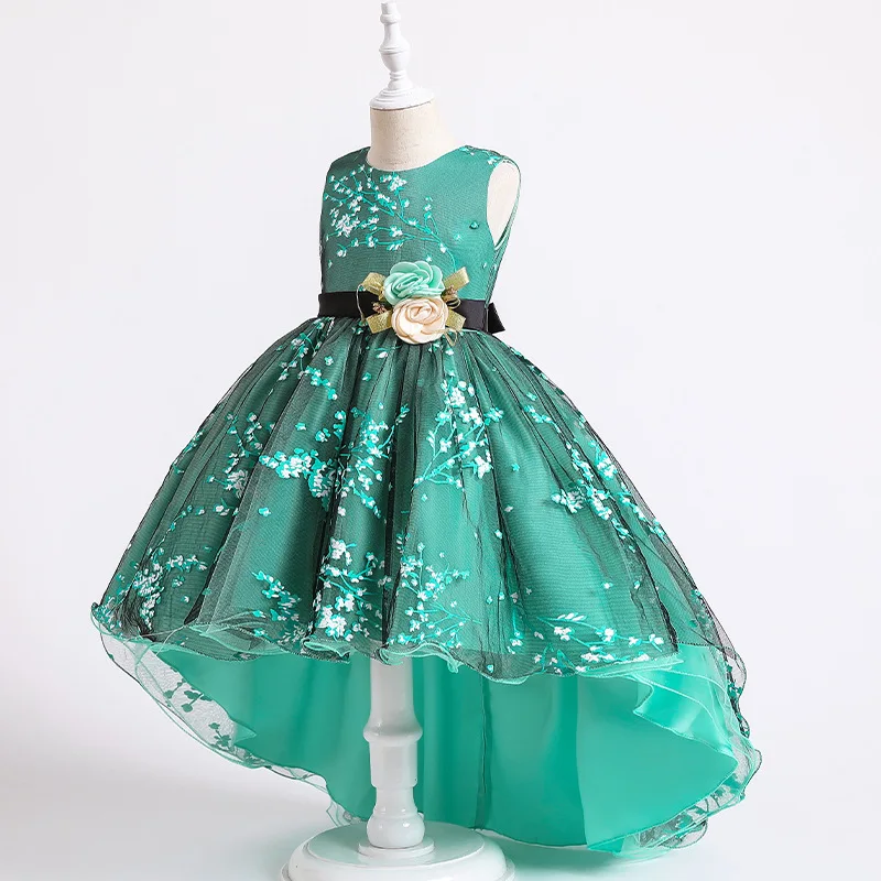 

MQATZ Green Children Flower Fairy Princess 4-15 Years Baby Girls Puffy Dress Design For Party 2153