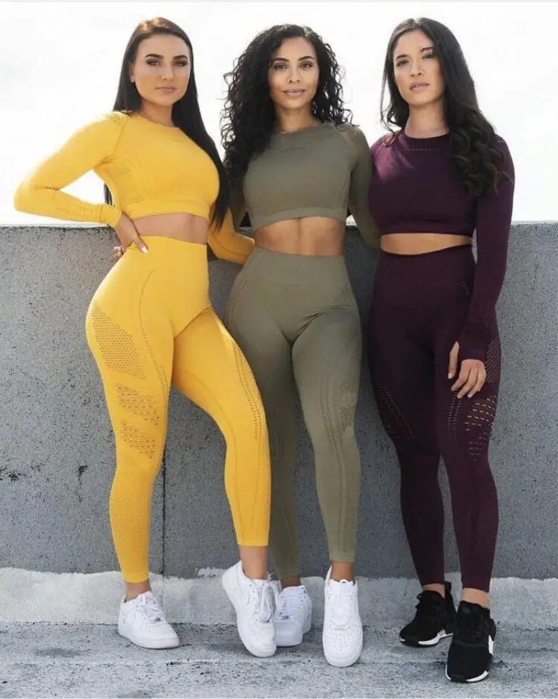 Long Sleeve Black Pink Seamless Yoga Set