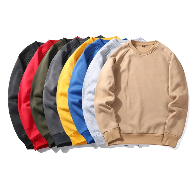 

Unisex Plain Crewneck Sweatshirt with Custom LOGO Raglan Sleeves Fleece Lining Casual Sweat Shirts, Khaki/yellow/red/gray/black/blue/army green/dark gray