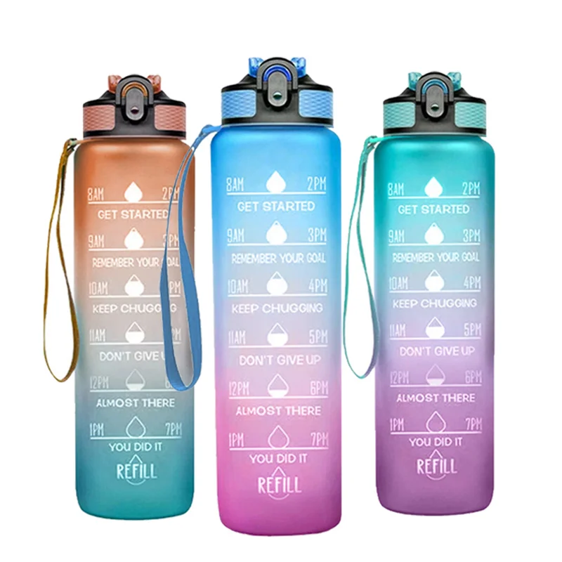 

Wholesale custom logo frosted outdoor sports plastic water bottles with time maker