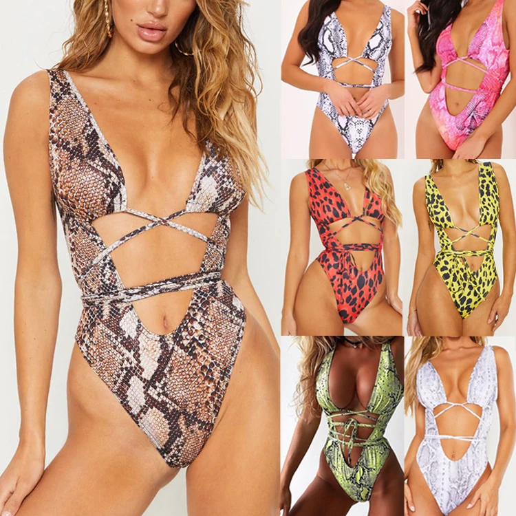 

MD-20031530 2021 new arrivals one piece swimsuit leopard print bandage sexy bikini beach wear swimsuit for women, 6 colors